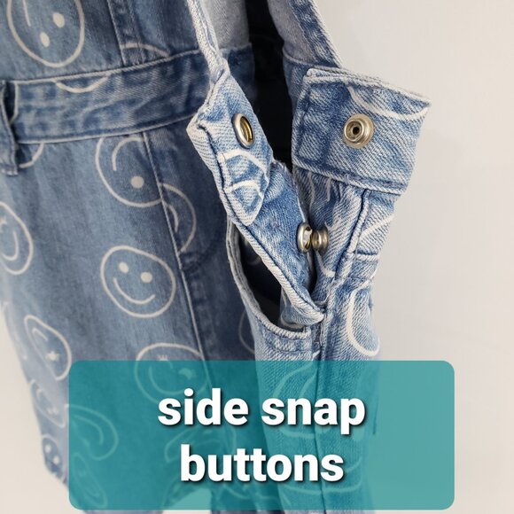 The Childrens Place Denim Overall Short Size 14 (XL) Blue Happy Face 100% Cotton - Picture 5 of 9